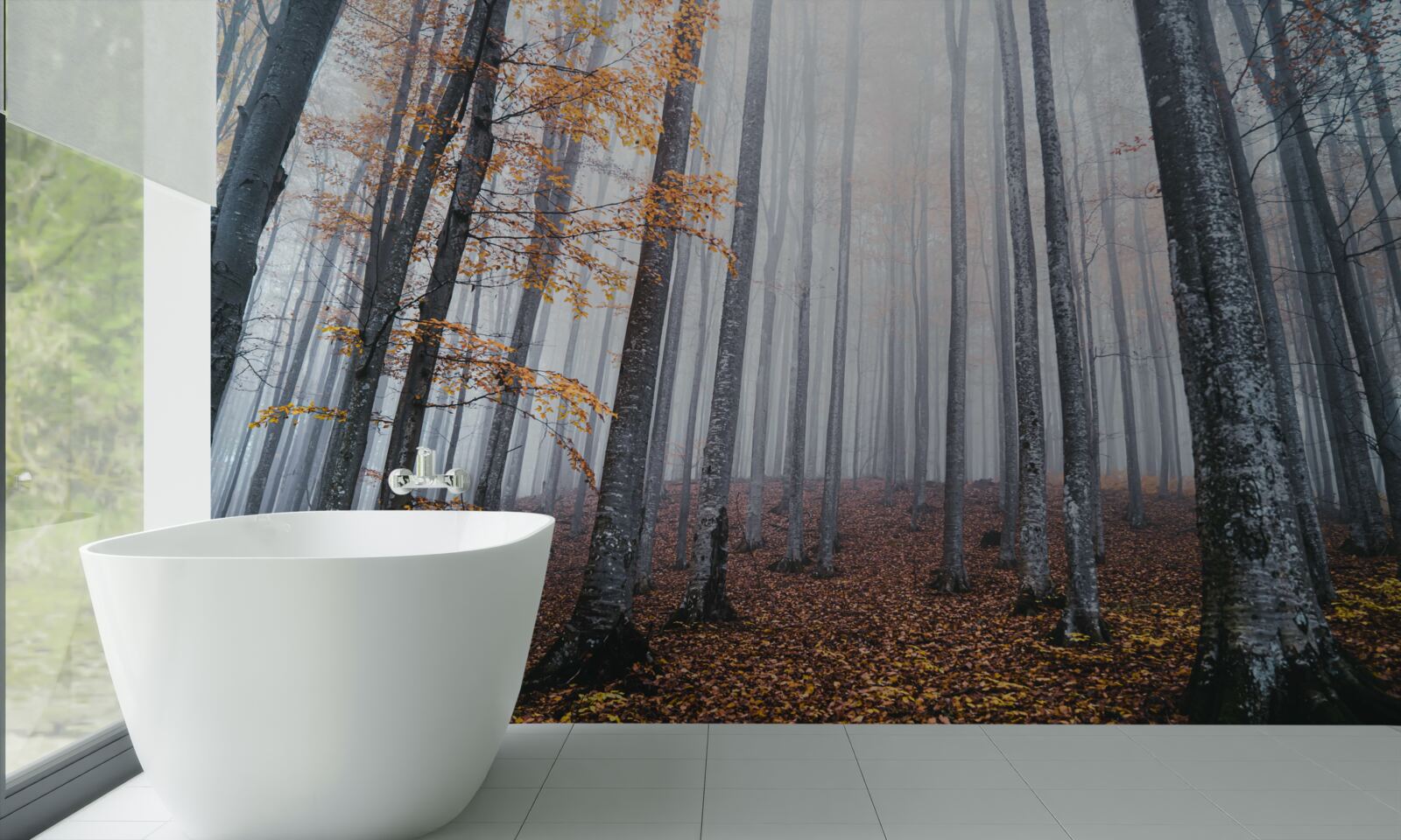 Фотошпалери туман у витонченому осінньому лісі