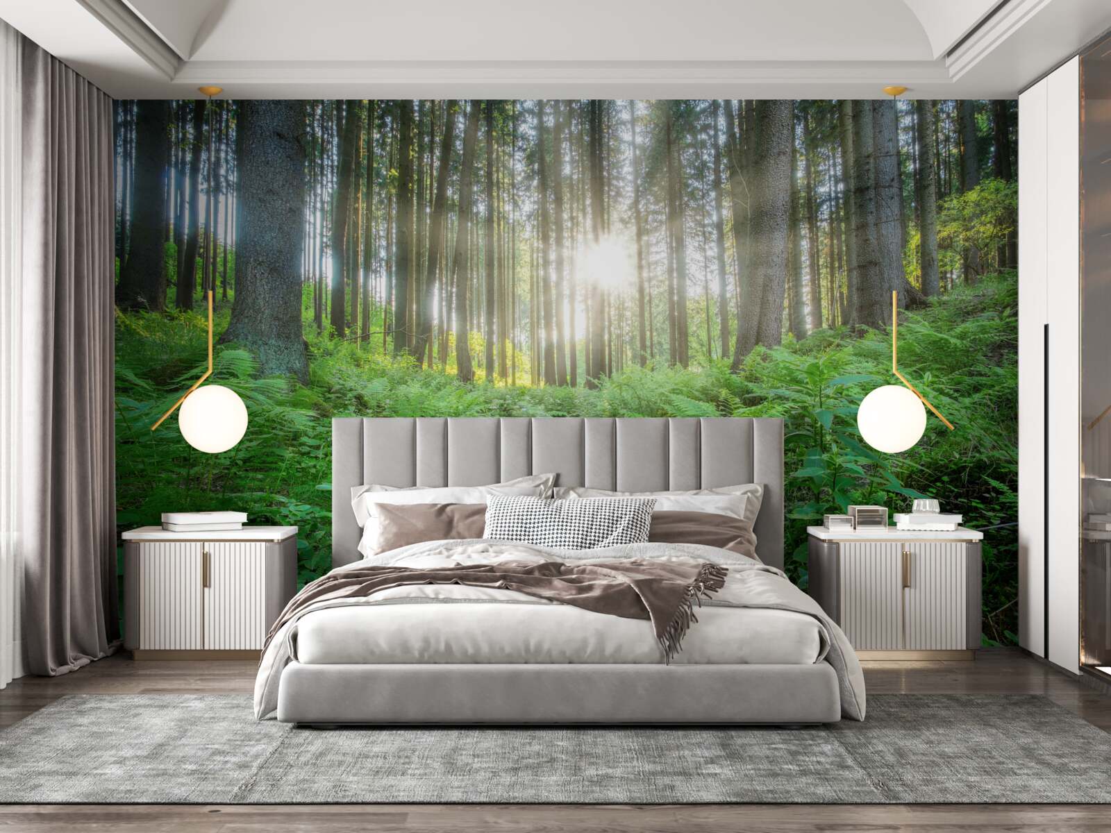 Фотошпалери сонячні промені проникають крізь густий ліс