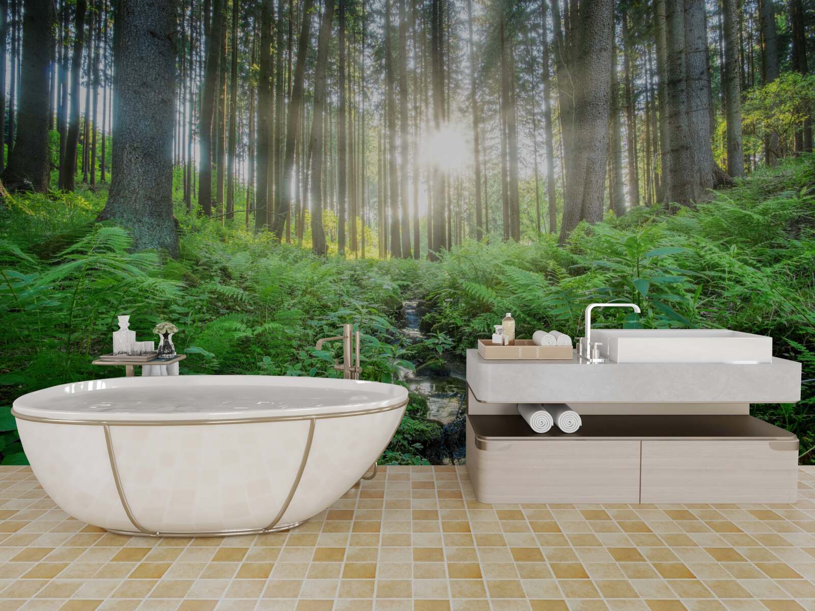 Фотошпалери сонячні промені проникають крізь густий ліс