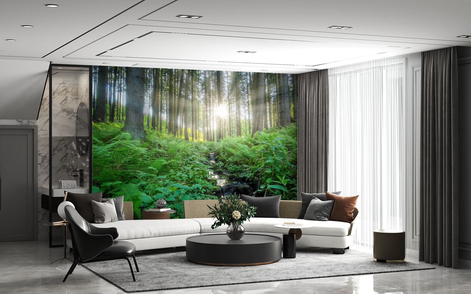 Фотошпалери сонячні промені проникають крізь густий ліс