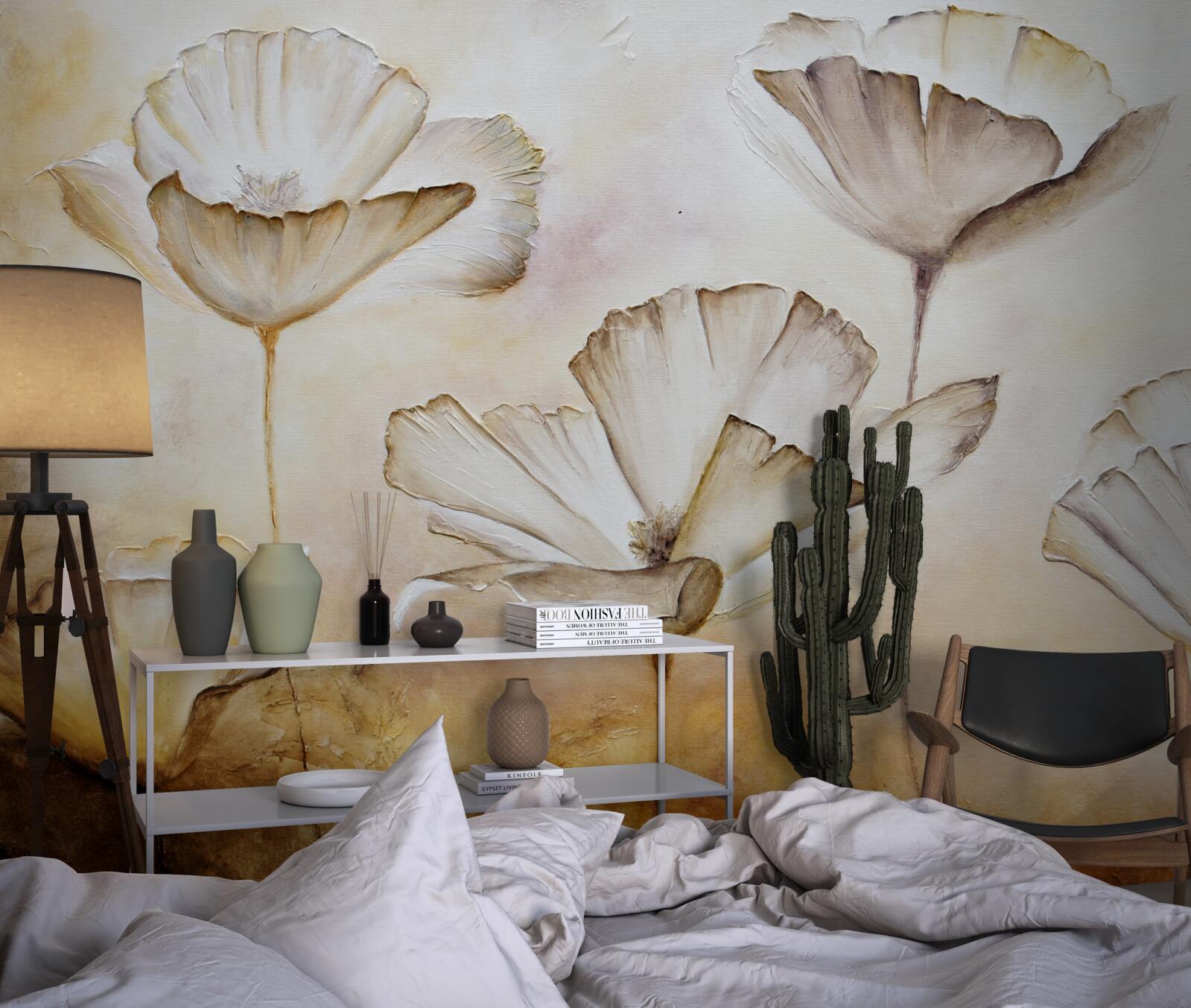 Фотошпалери маки ніжно білі на коричневому тлі