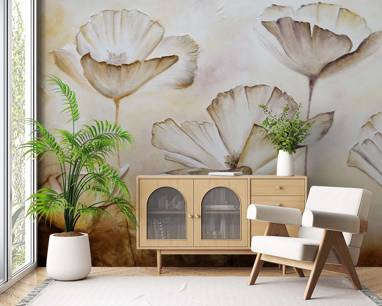 Фотошпалери маки ніжно білі на коричневому тлі