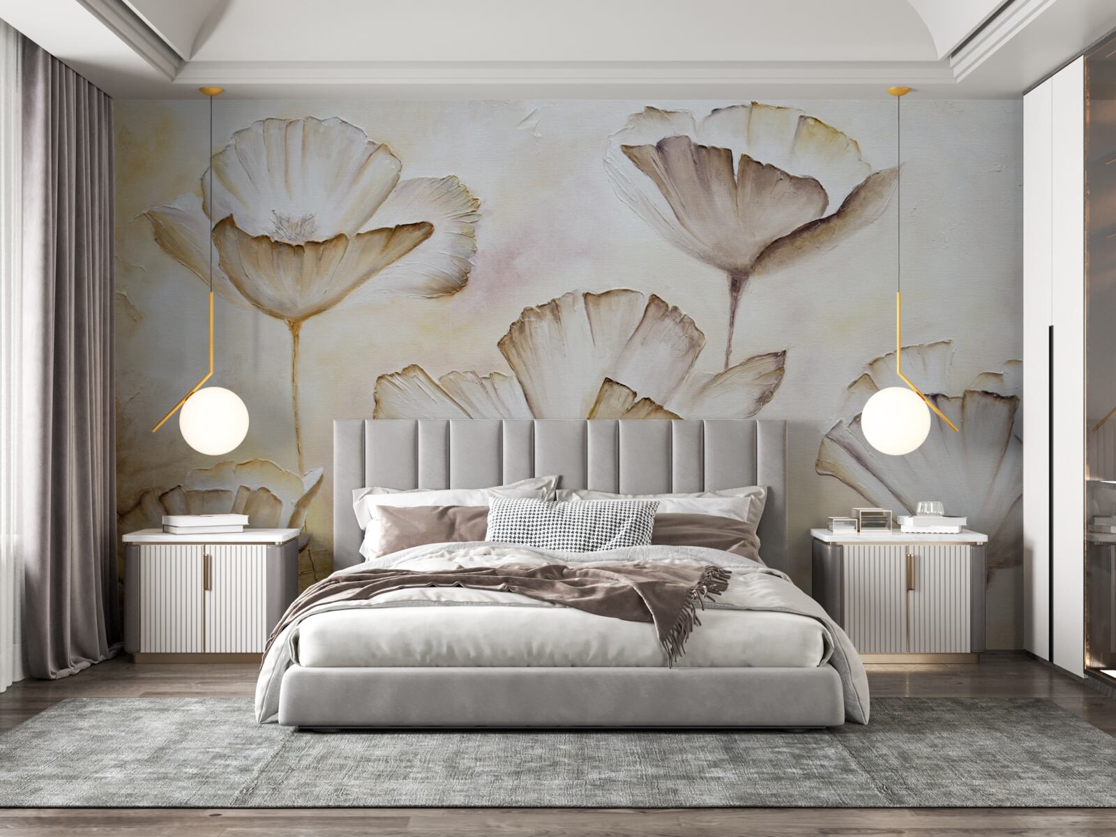 Фотошпалери маки ніжно білі на коричневому тлі