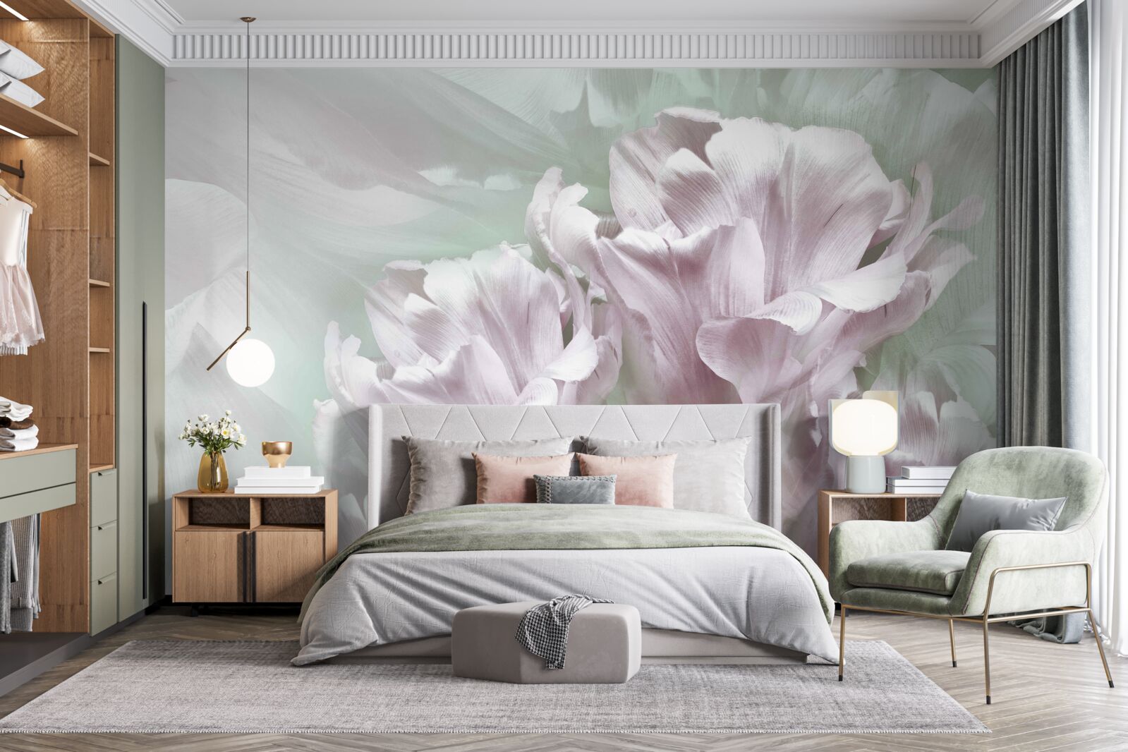 Фотошпалери розкішні, великі, біло-фіолетові квіти