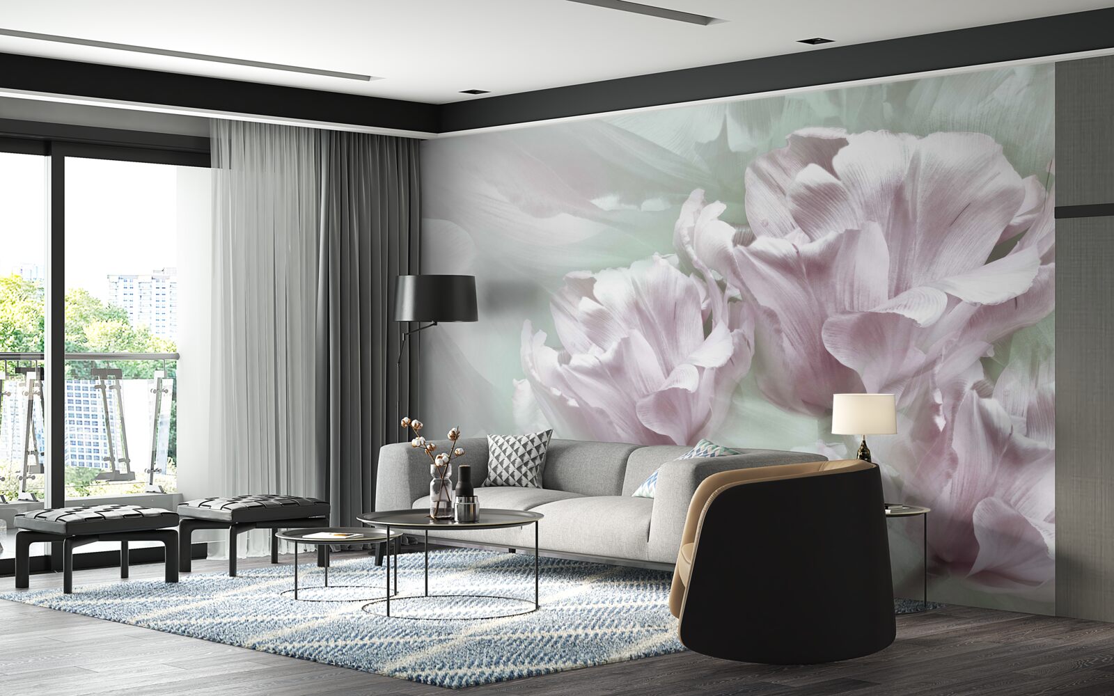 Фотошпалери розкішні, великі, біло-фіолетові квіти