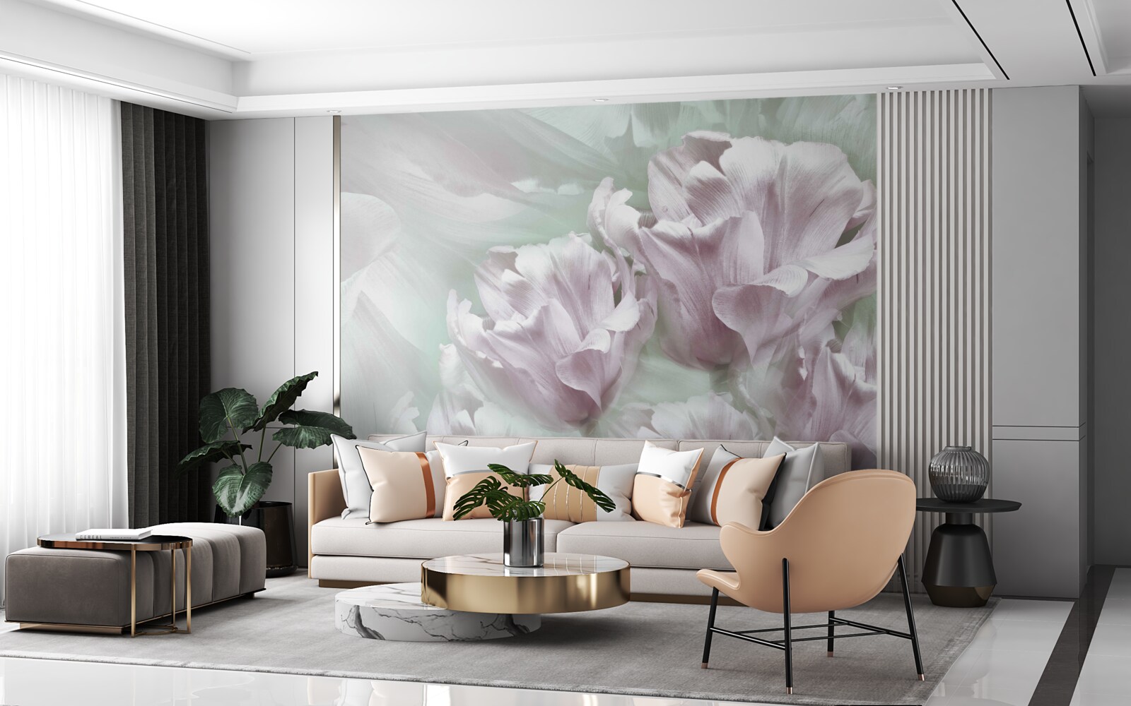 Фотошпалери розкішні, великі, біло-фіолетові квіти