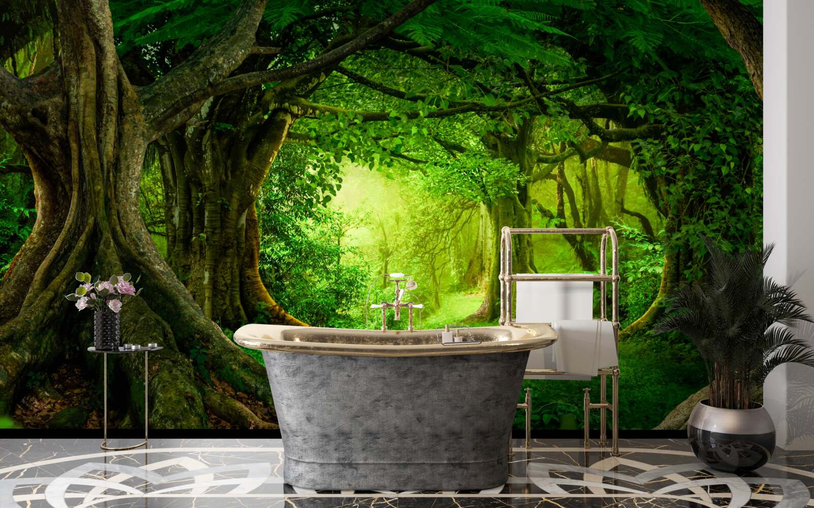 Фотошпалери старовинні дерева в зеленій гущавині