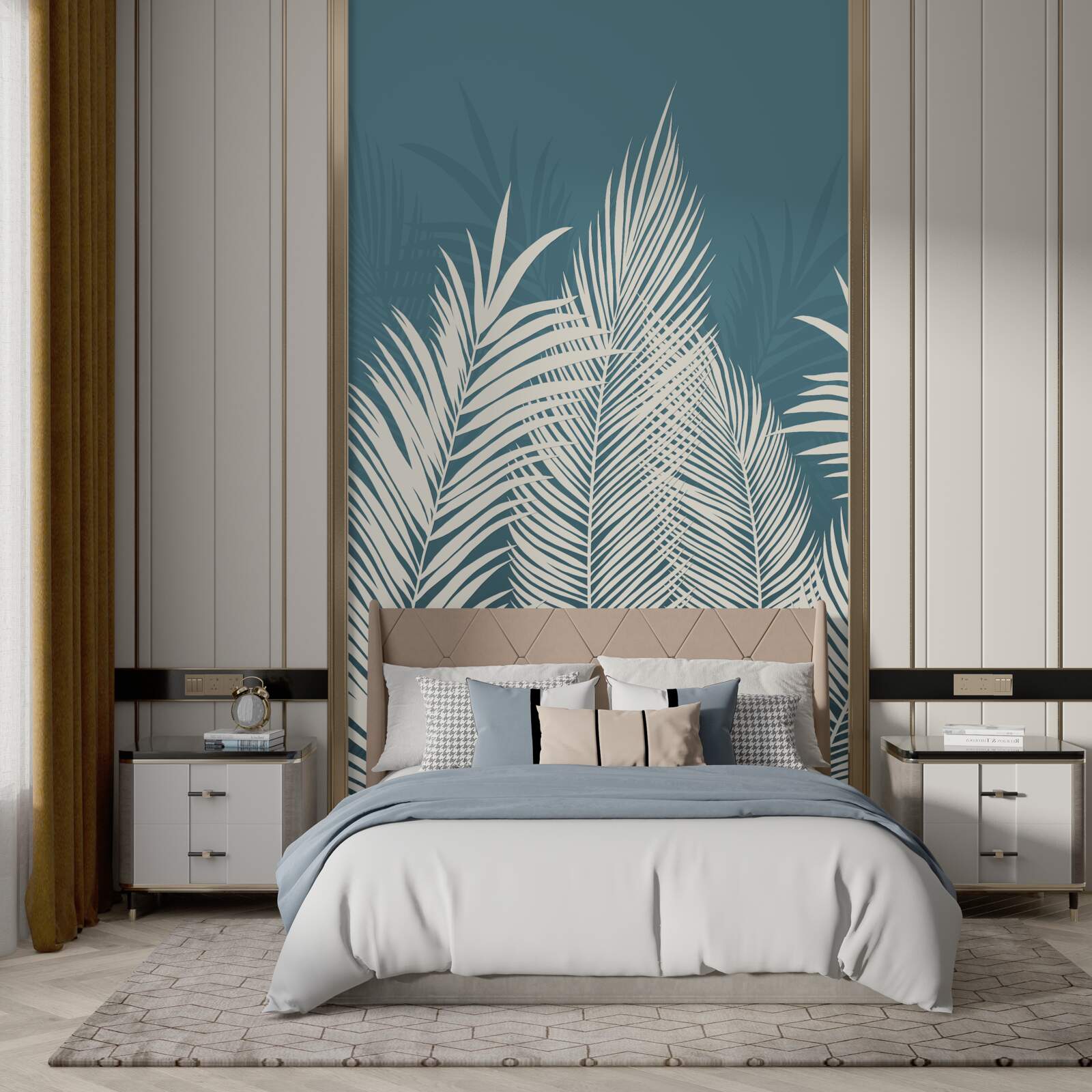 Фотошпалери білі пухові ковдри на блакитному тлі