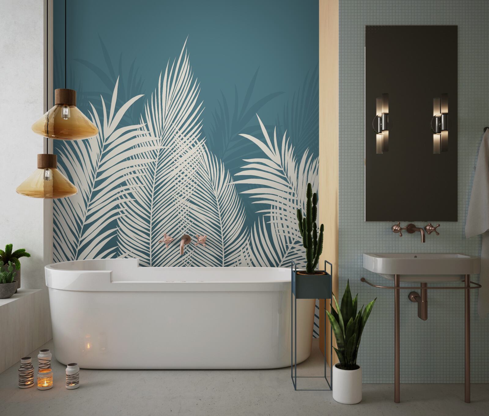 Фотошпалери білі пухові ковдри на блакитному тлі