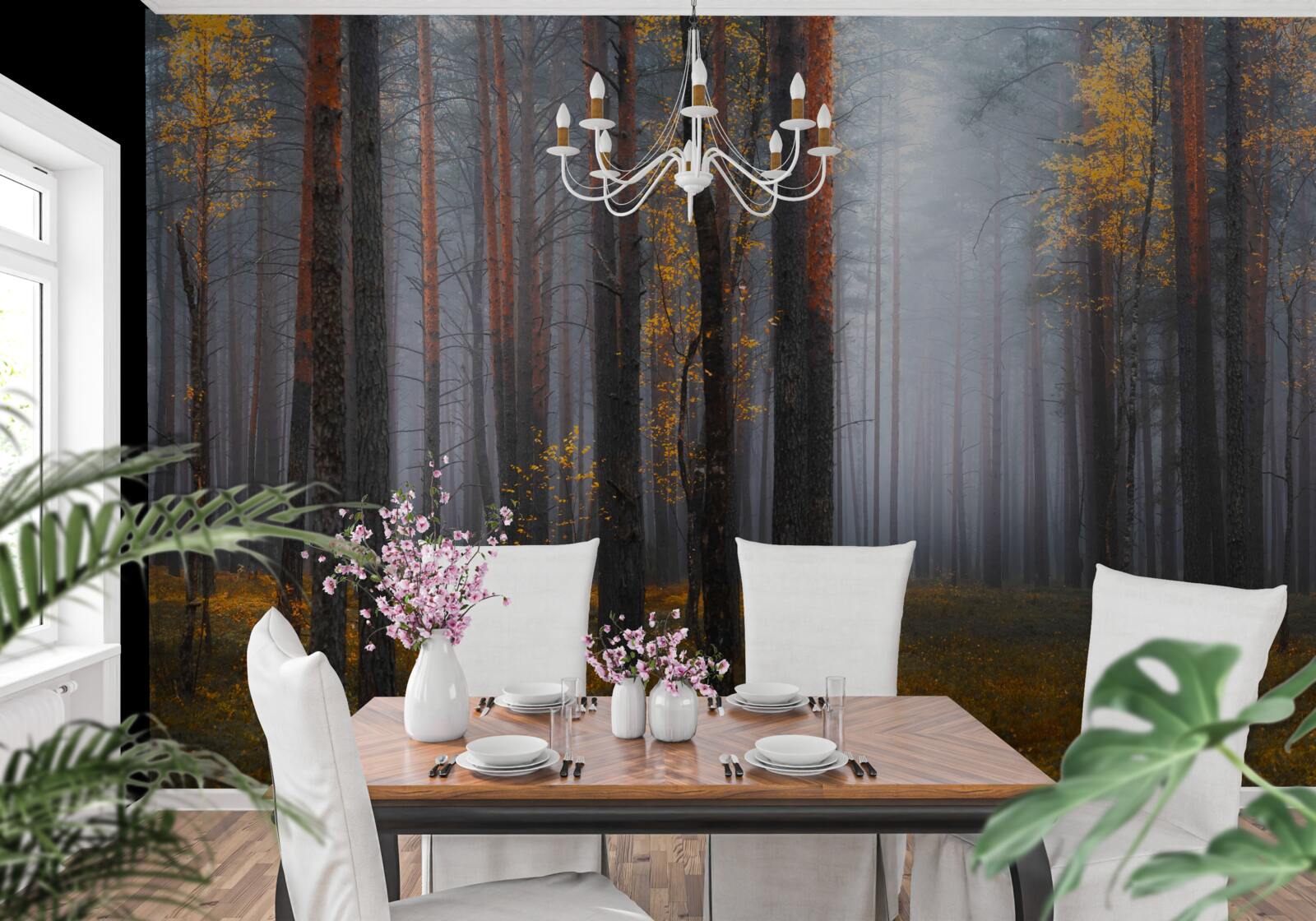 Фотошпалери густий туман огортає ліс