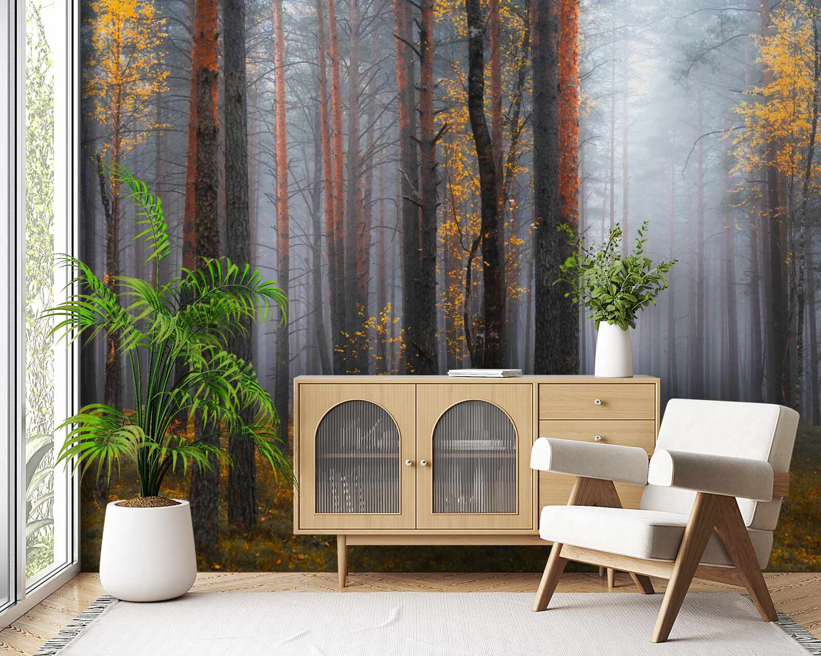 Фотошпалери густий туман огортає ліс