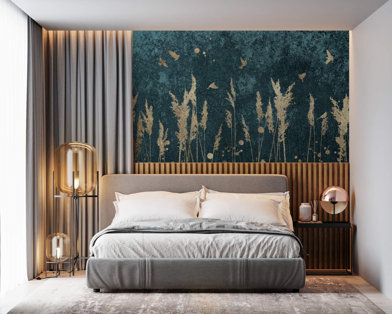 Фотошпалери ввечері птахи пролітають над луками