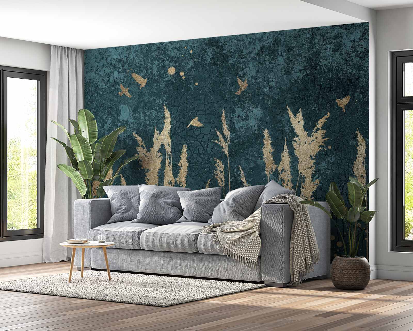 Фотошпалери ввечері птахи пролітають над луками