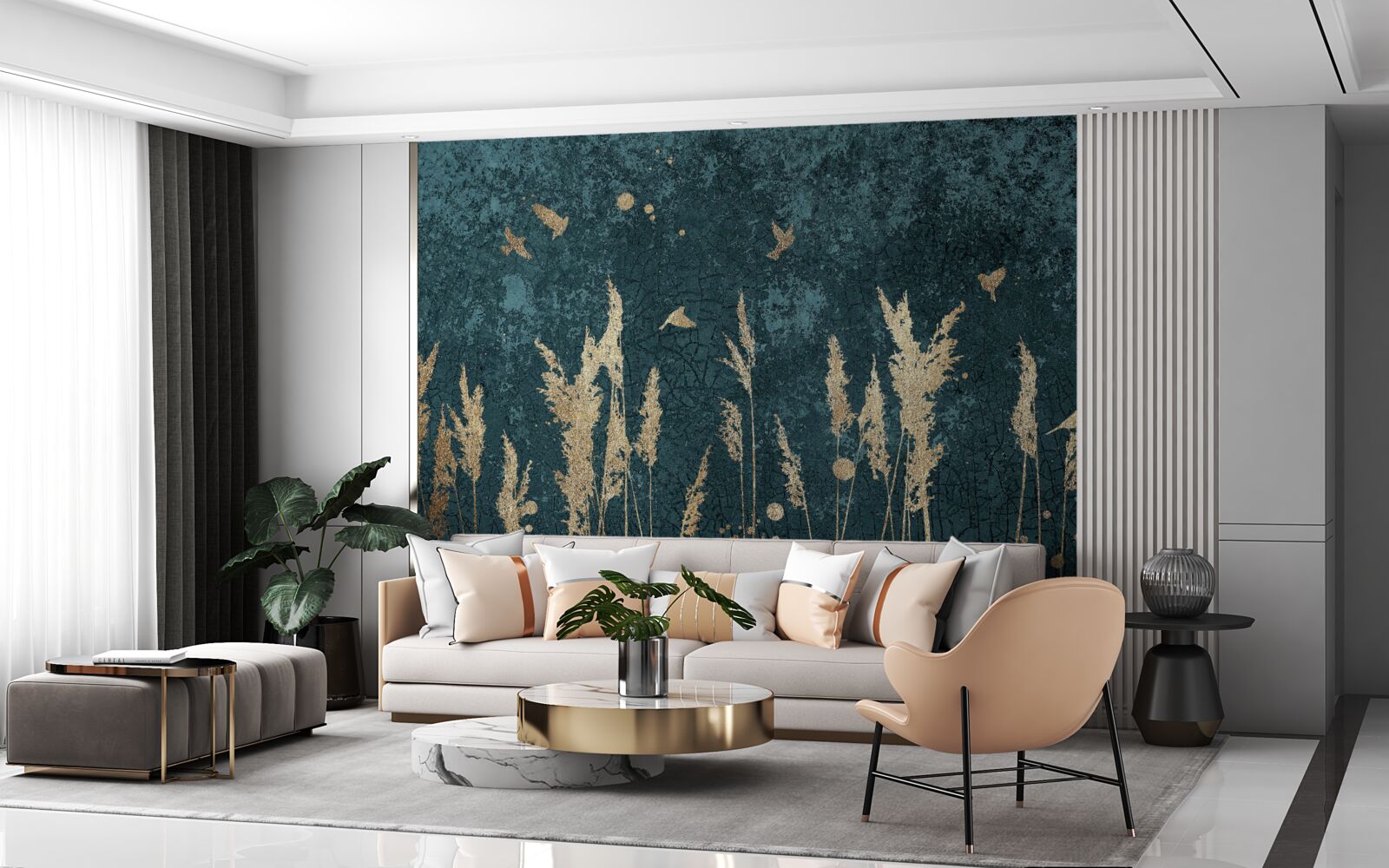 Фотошпалери ввечері птахи пролітають над луками