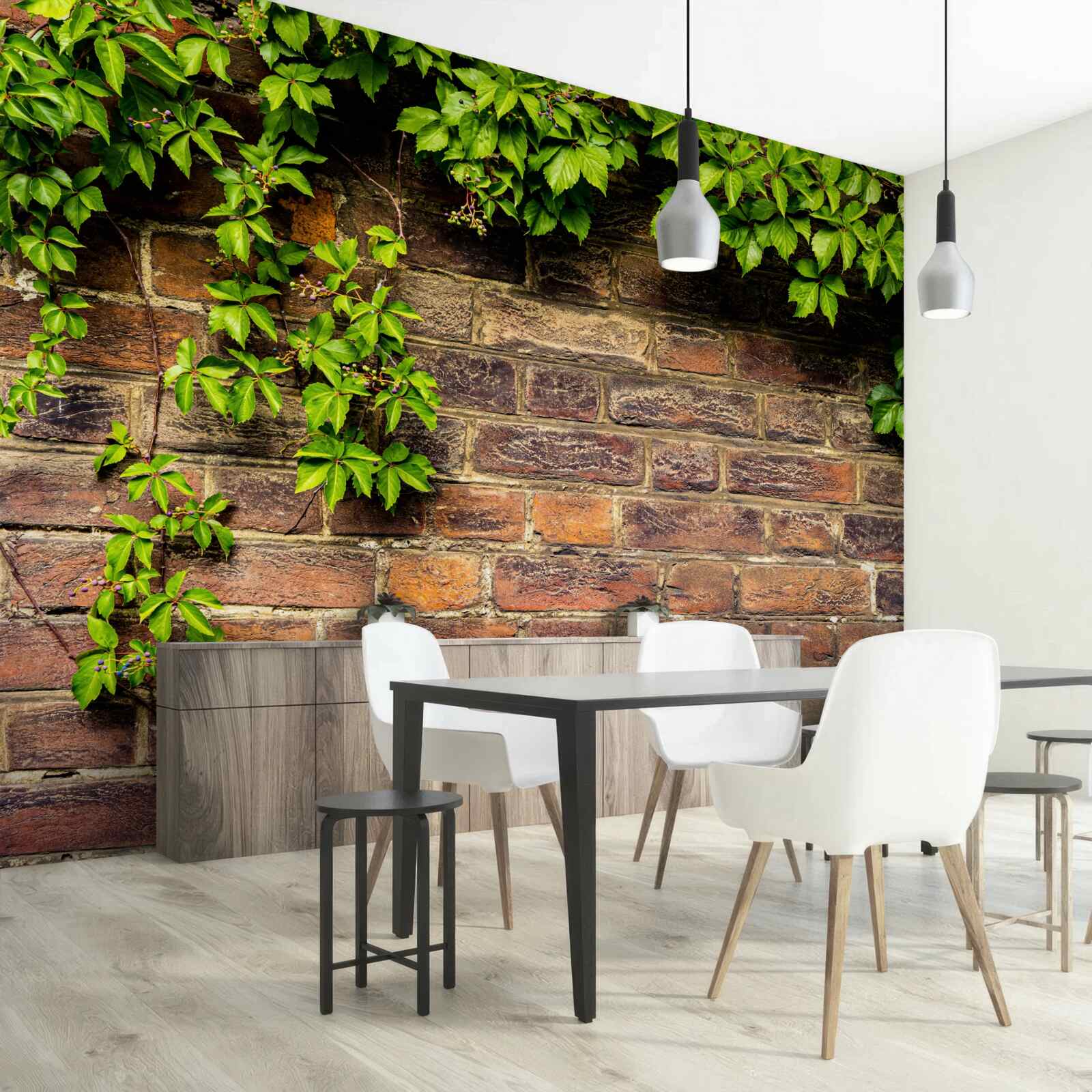 Фотошпалери Цегляна стіна, обвита зеленими рослинами