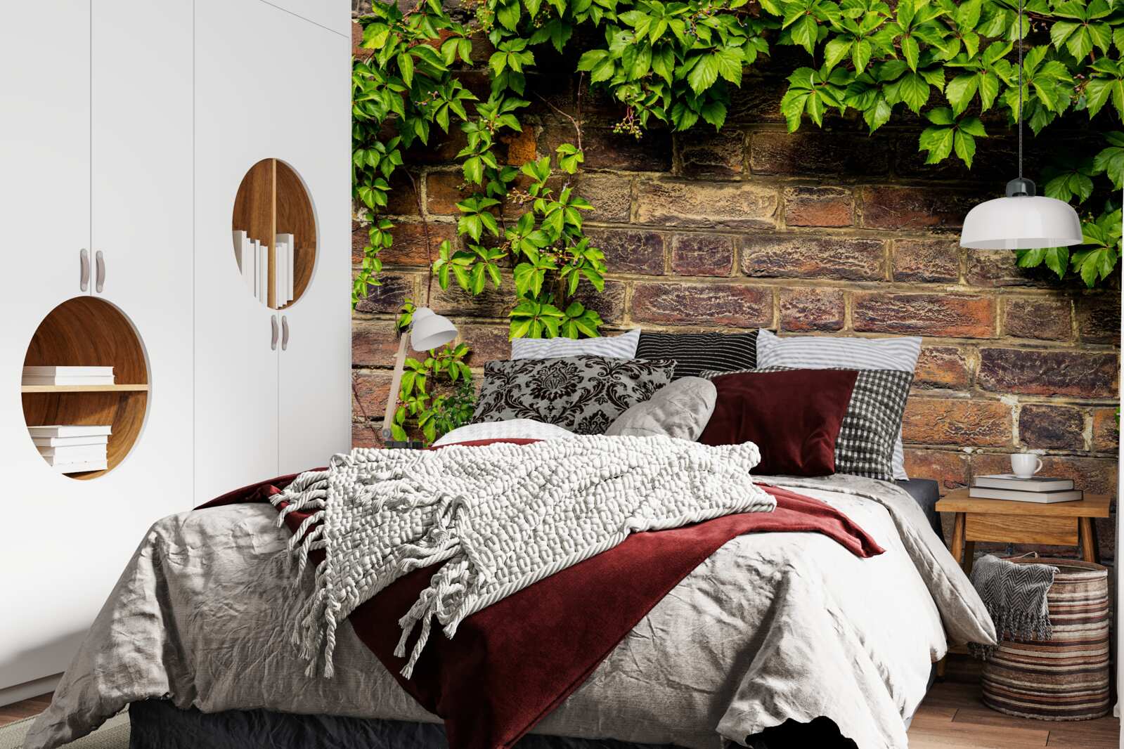 Фотошпалери Цегляна стіна, обвита зеленими рослинами
