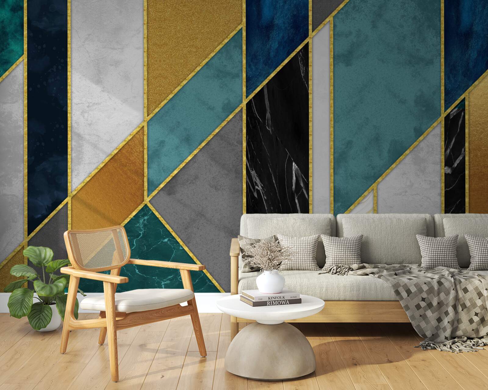 Фотошпалери мармур різних кольорів, оздоблений позолоченими фігурками