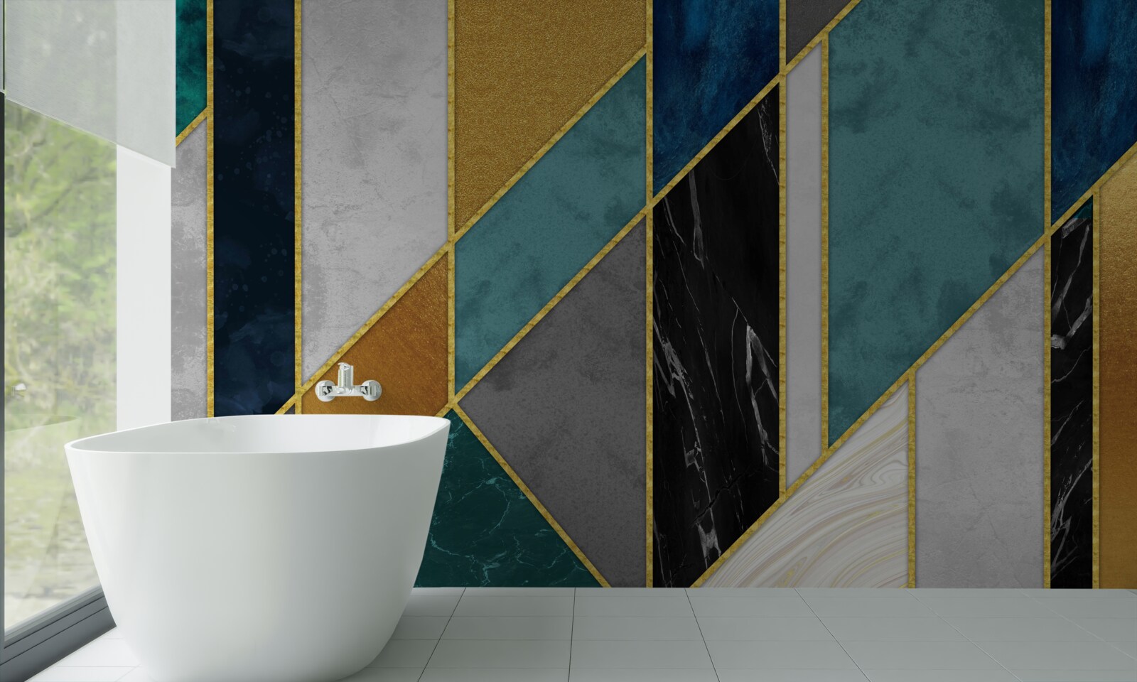 Фотошпалери мармур різних кольорів, оздоблений позолоченими фігурками