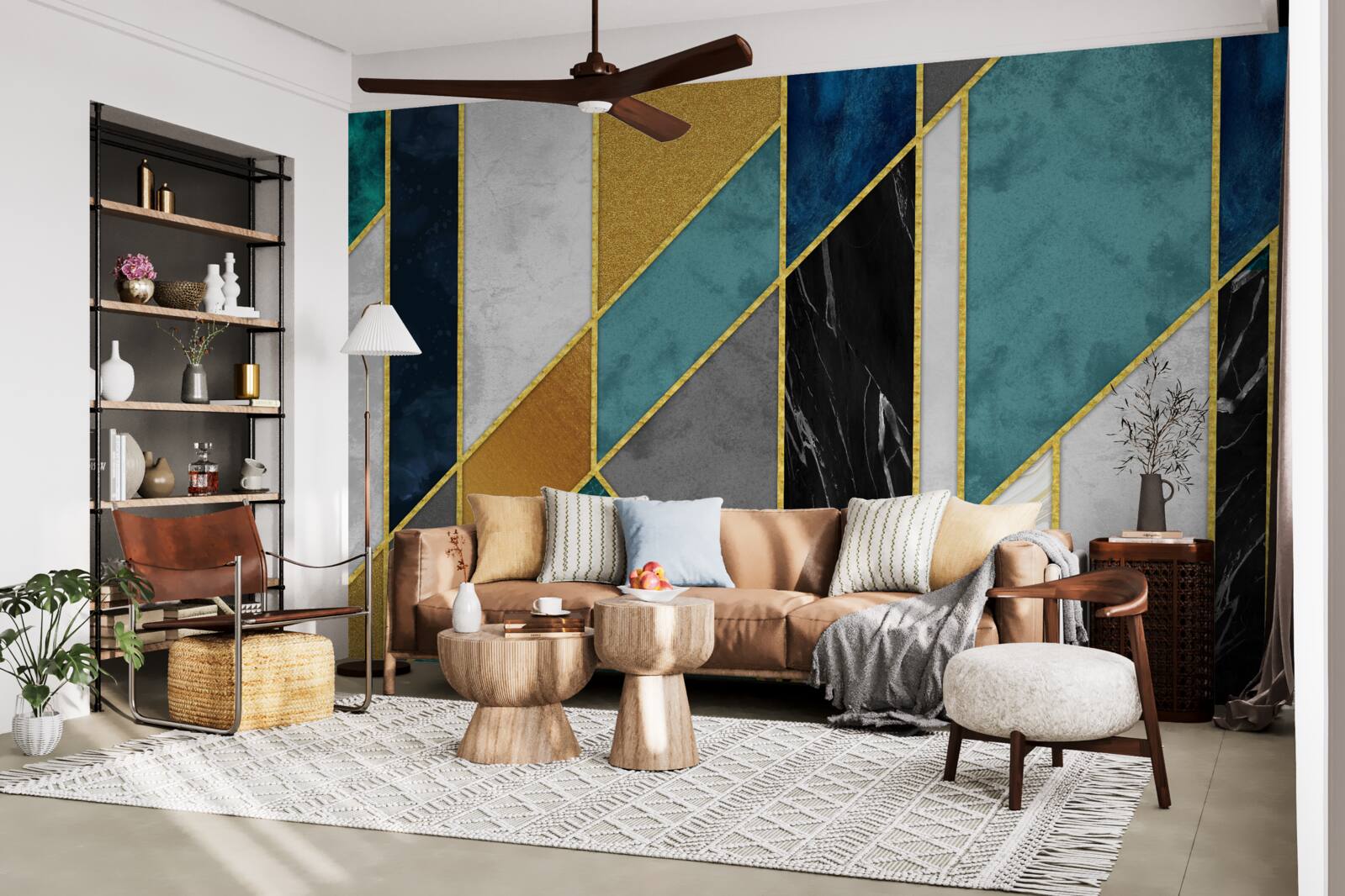 Фотошпалери мармур різних кольорів, оздоблений позолоченими фігурками