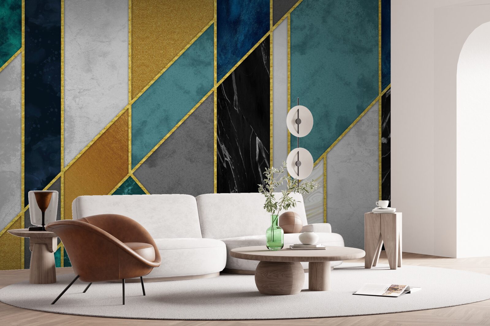 Фотошпалери мармур різних кольорів, оздоблений позолоченими фігурками