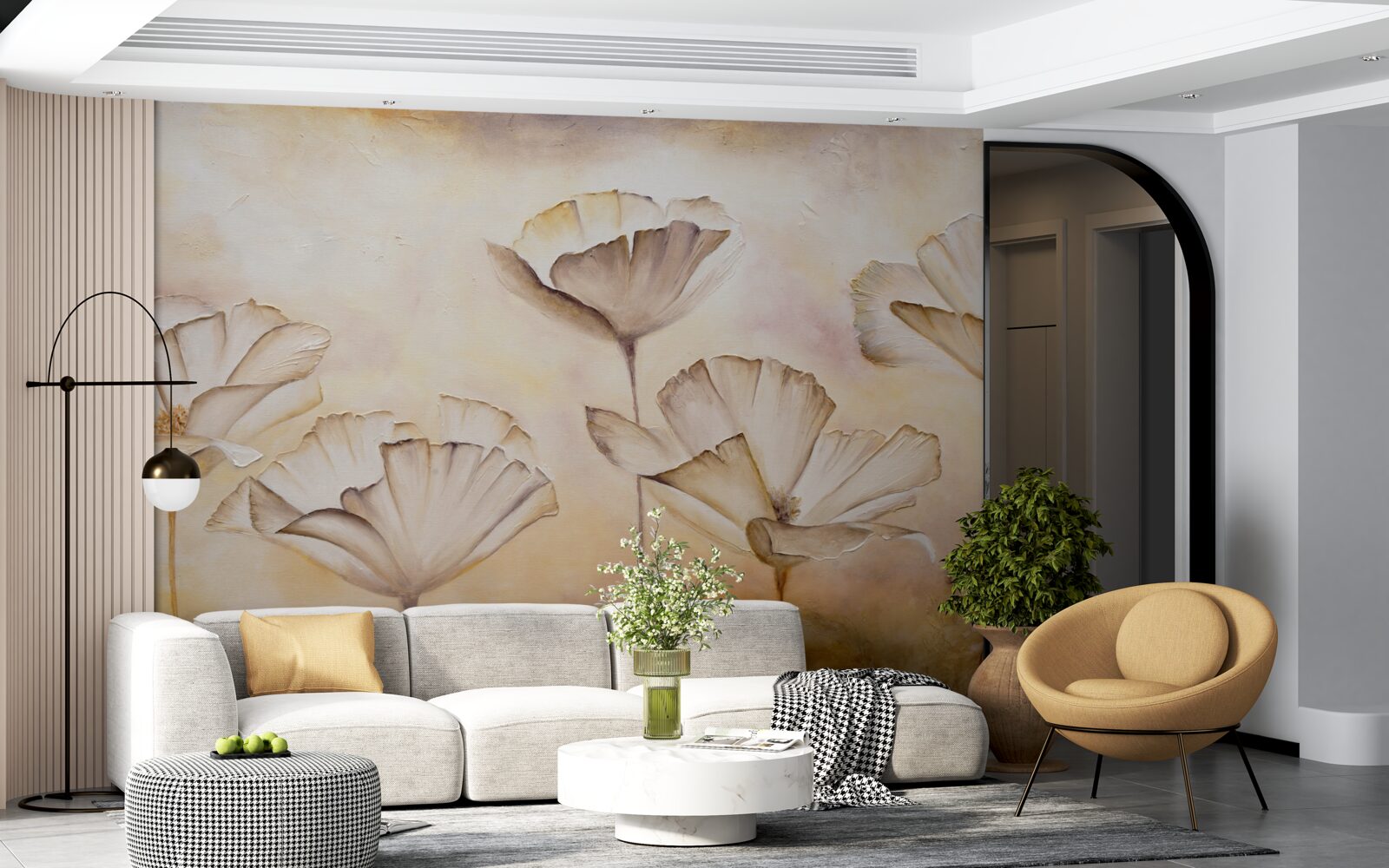 Фотошпалери ранок у тумані та величних маках