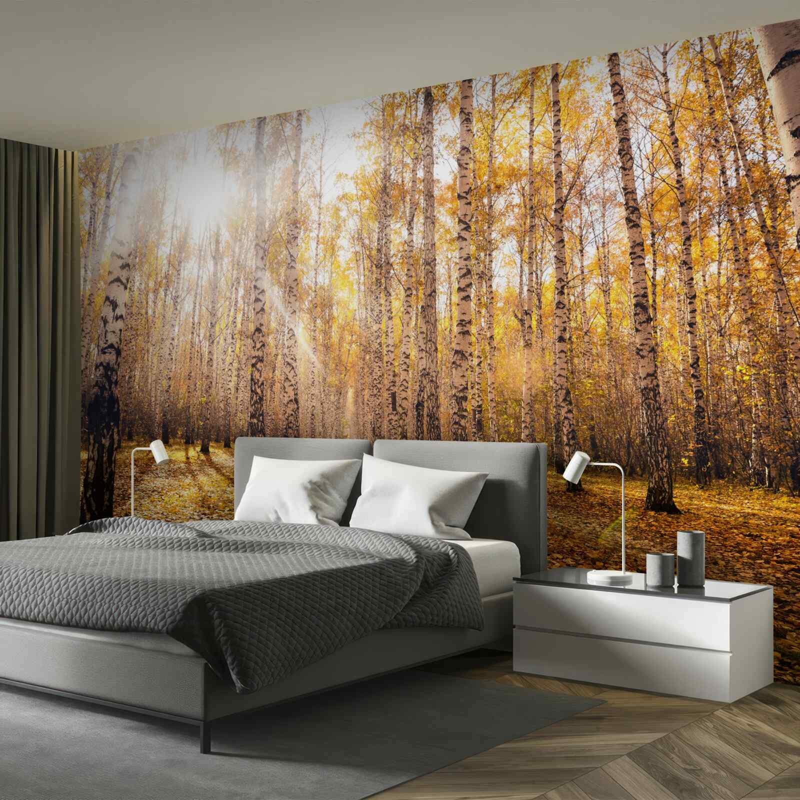 Фотошпалери промайнуло на світанку осіннього гаю