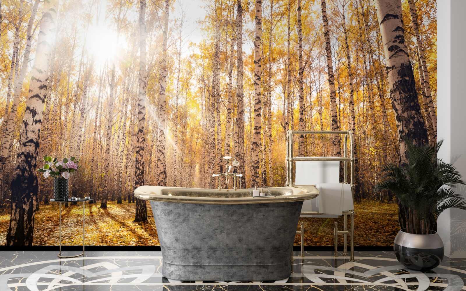 Фотошпалери промайнуло на світанку осіннього гаю