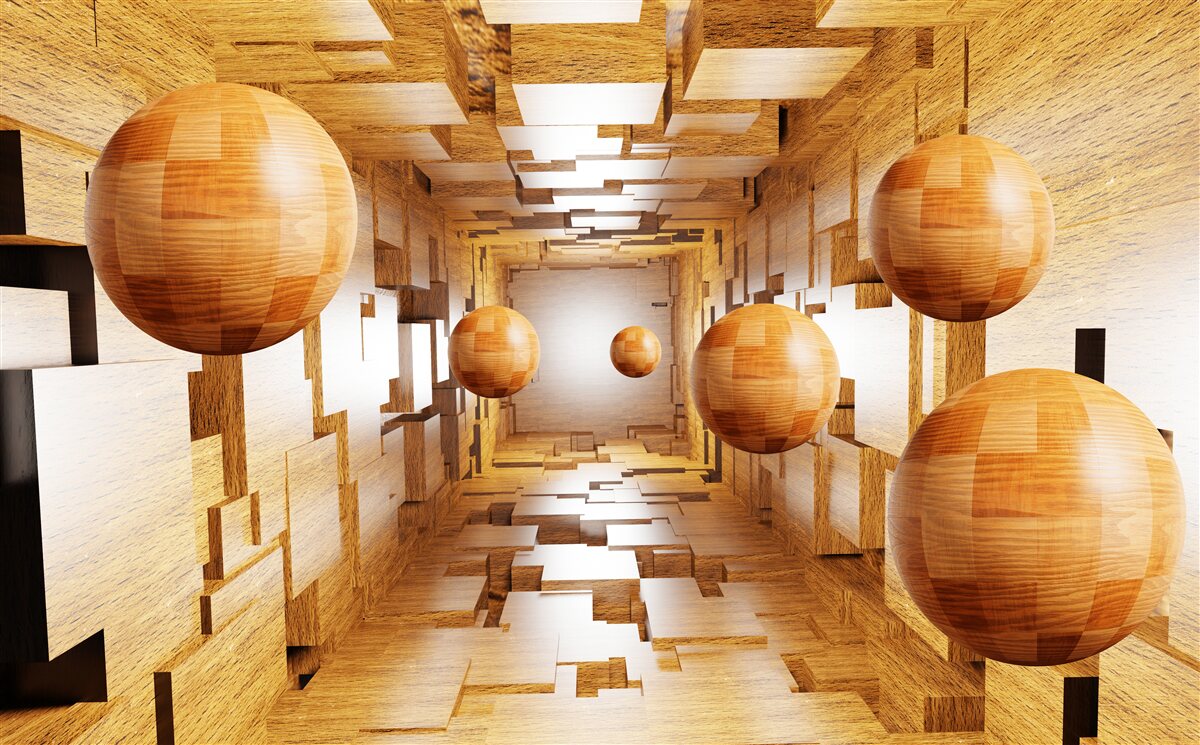 Фотошпалери дерев'яні кульки, що злітають у небо, плавають у повітрі