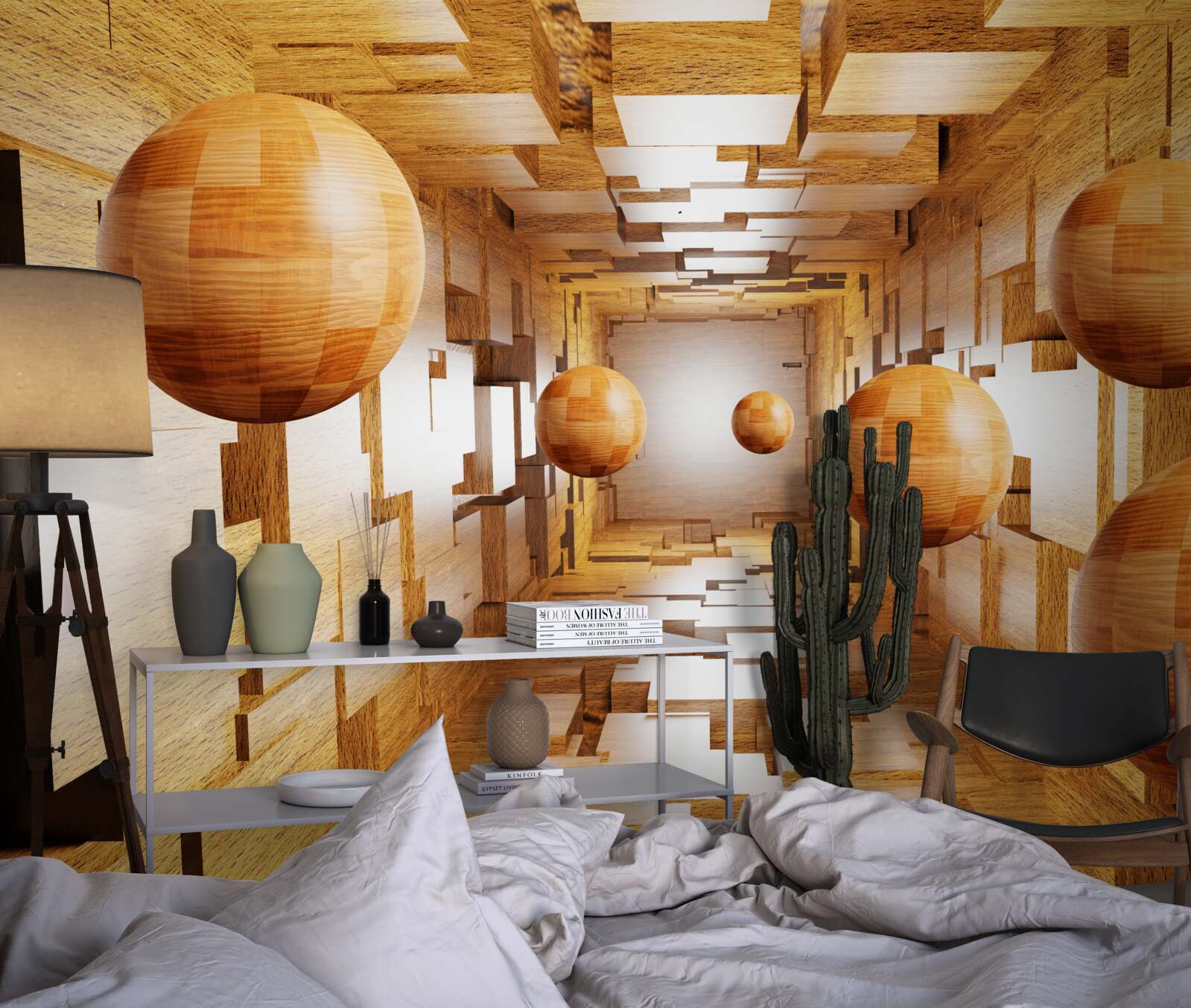 Фотошпалери дерев'яні кульки, що злітають у небо, плавають у повітрі