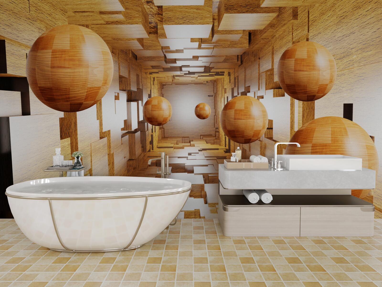 Фотошпалери дерев'яні кульки, що злітають у небо, плавають у повітрі