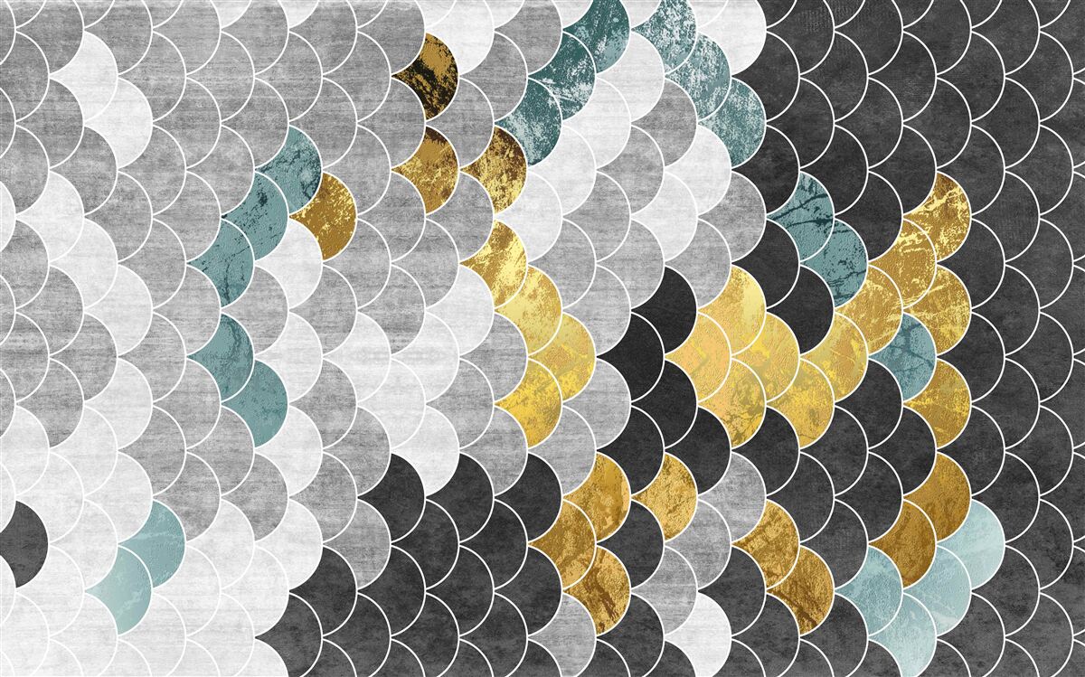 Фотошпалери геометричні фігури в чорно-білому кольорі з золотими елементами