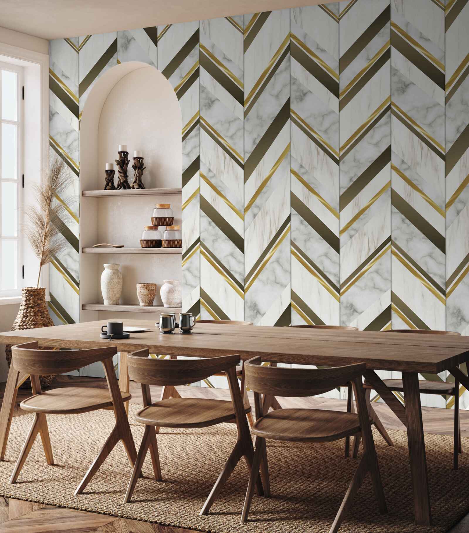 Фотошпалери сині та коричневі лінії, розташовані зигзагоподібно