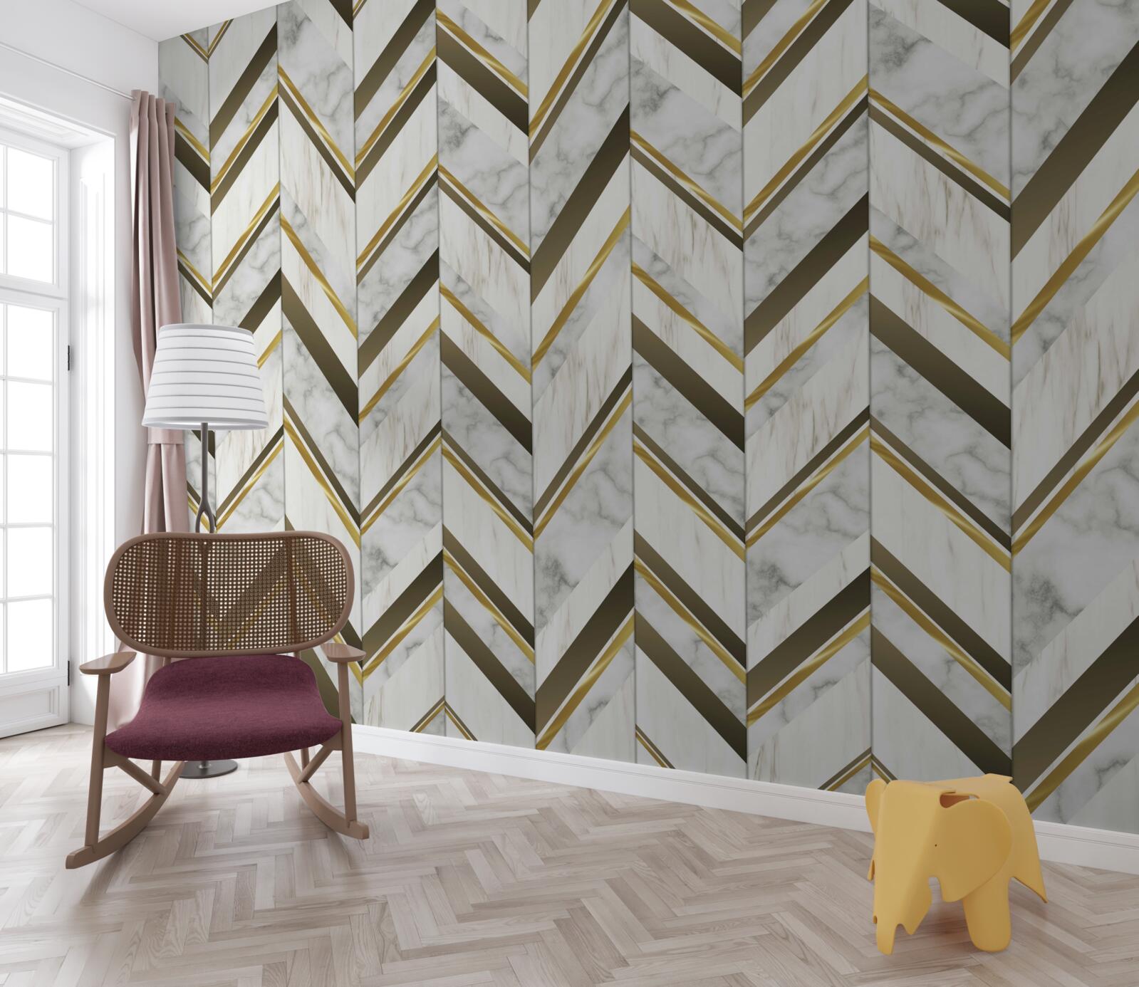 Фотошпалери сині та коричневі лінії, розташовані зигзагоподібно