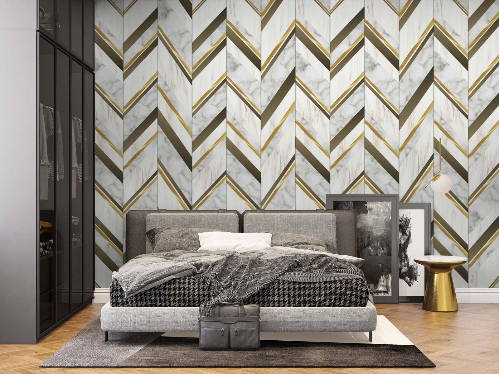 Фотошпалери сині та коричневі лінії, розташовані зигзагоподібно