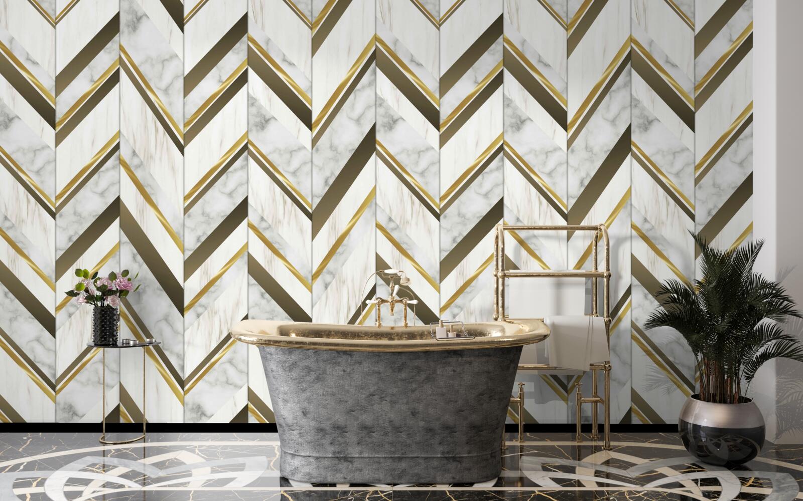 Фотошпалери сині та коричневі лінії, розташовані зигзагоподібно