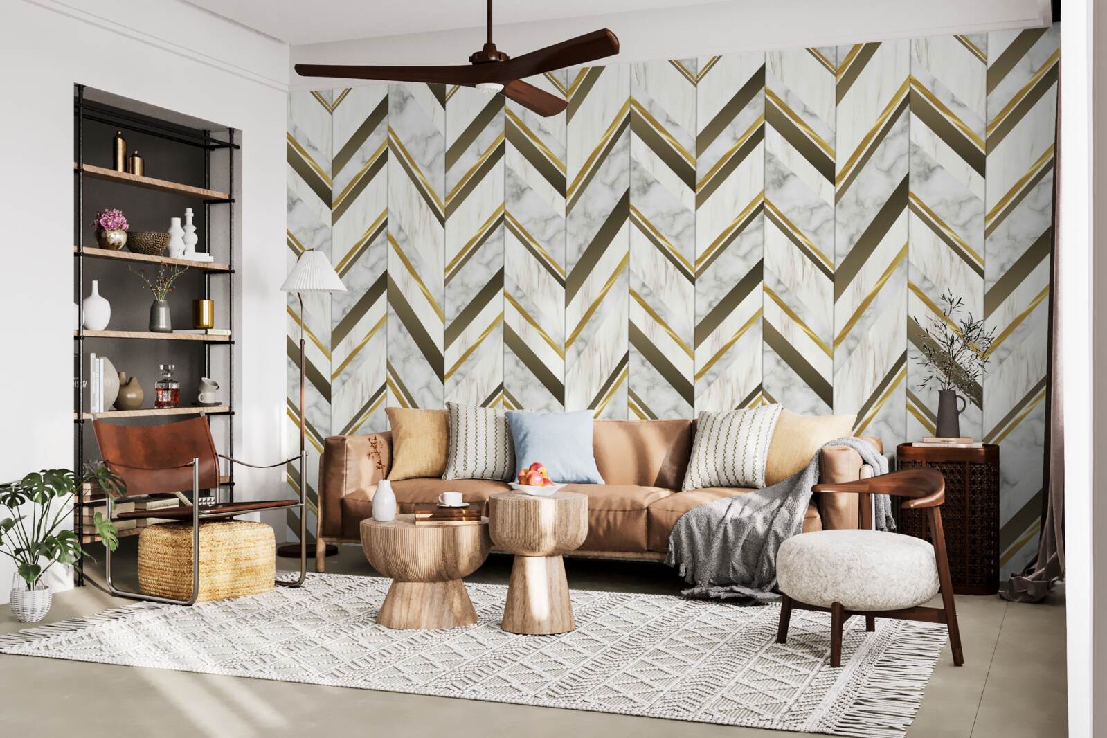 Фотошпалери сині та коричневі лінії, розташовані зигзагоподібно