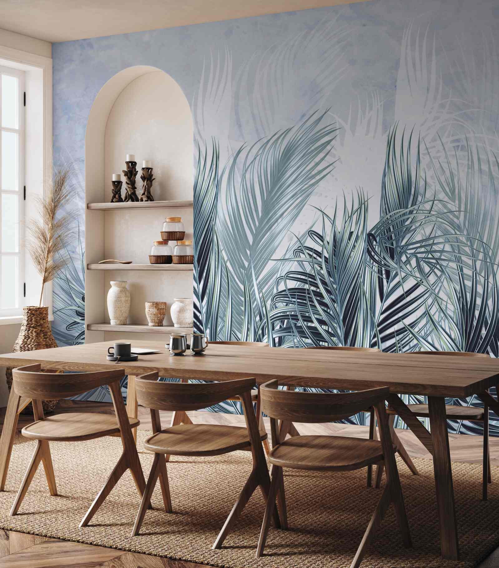 Фотошпалери пір'я, як туман серед листя