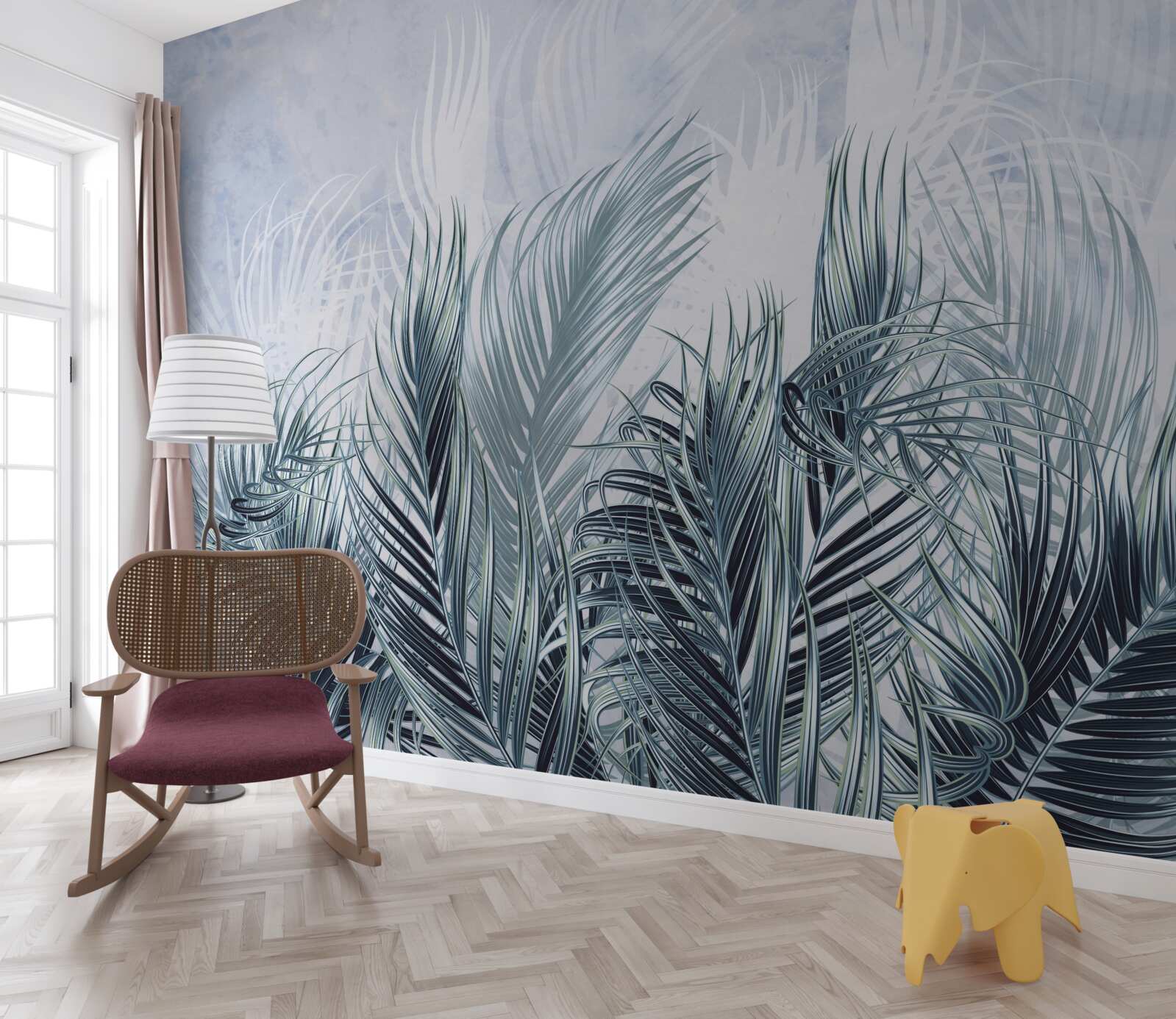 Фотошпалери пір'я, як туман серед листя