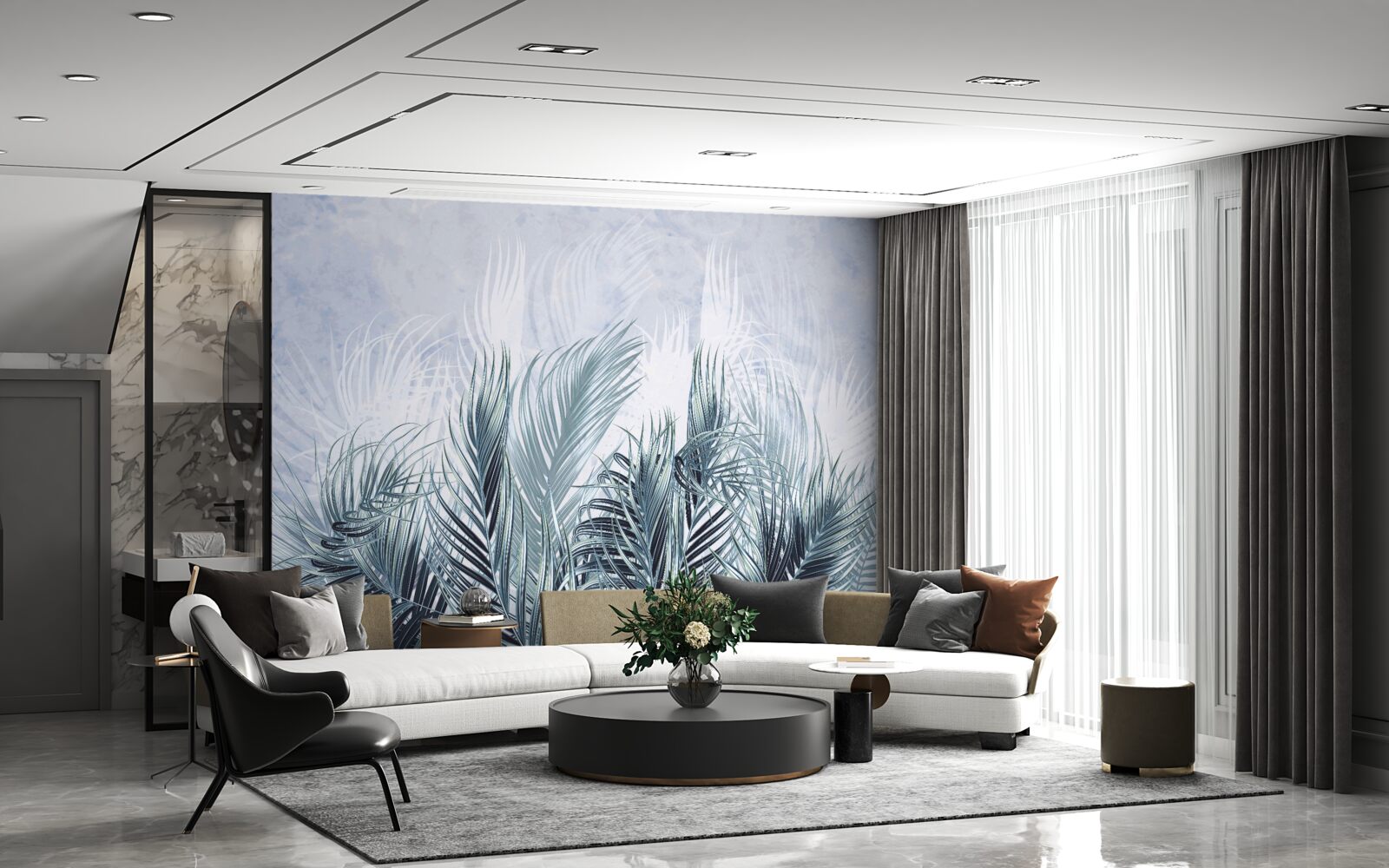 Фотошпалери пір'я, як туман серед листя