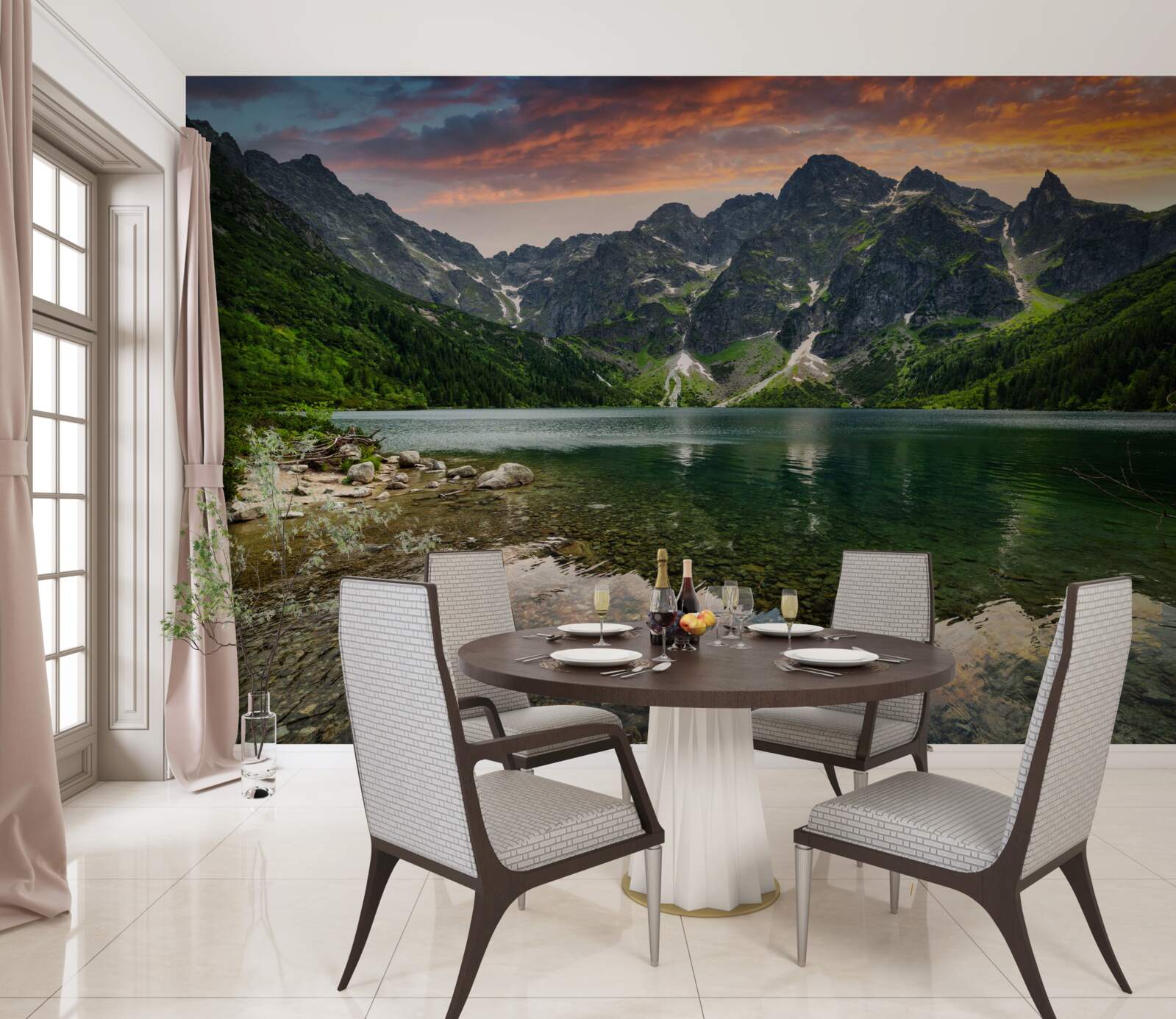 Фотошпалери тихий, теплий вечір і гірський ставок