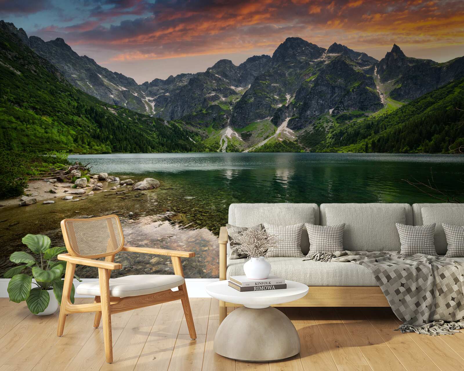 Фотошпалери тихий, теплий вечір і гірський ставок