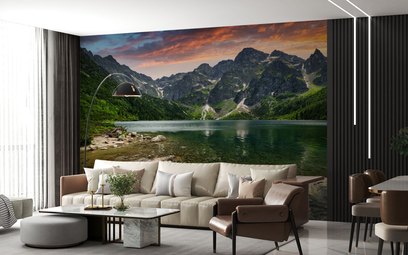 Фотошпалери тихий, теплий вечір і гірський ставок