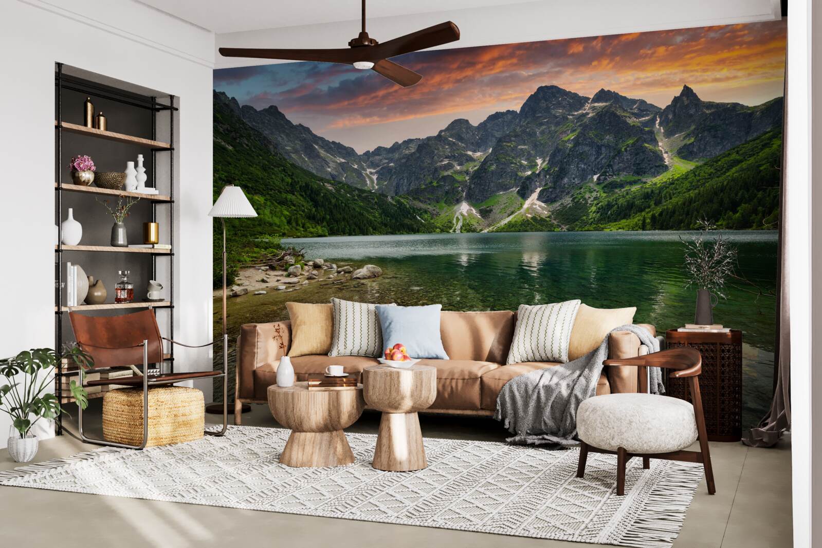 Фотошпалери тихий, теплий вечір і гірський ставок