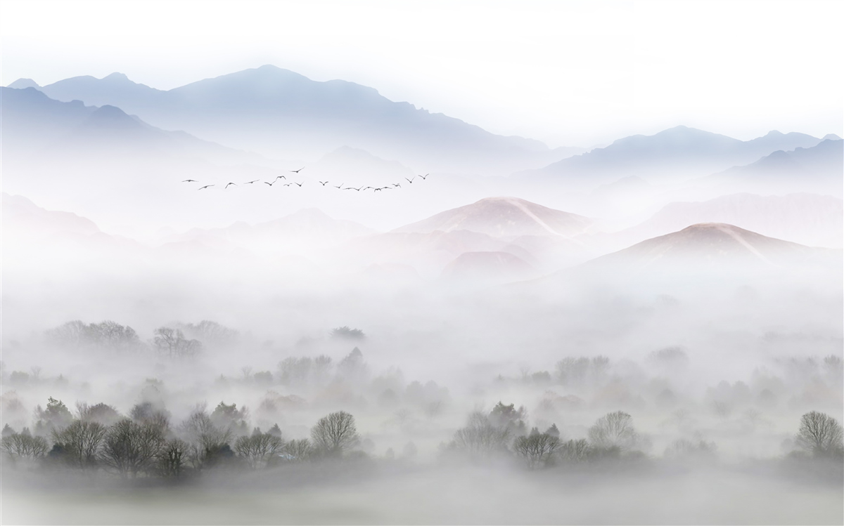 Фотошпалери густий прохолодний туман огортає гірські вершини