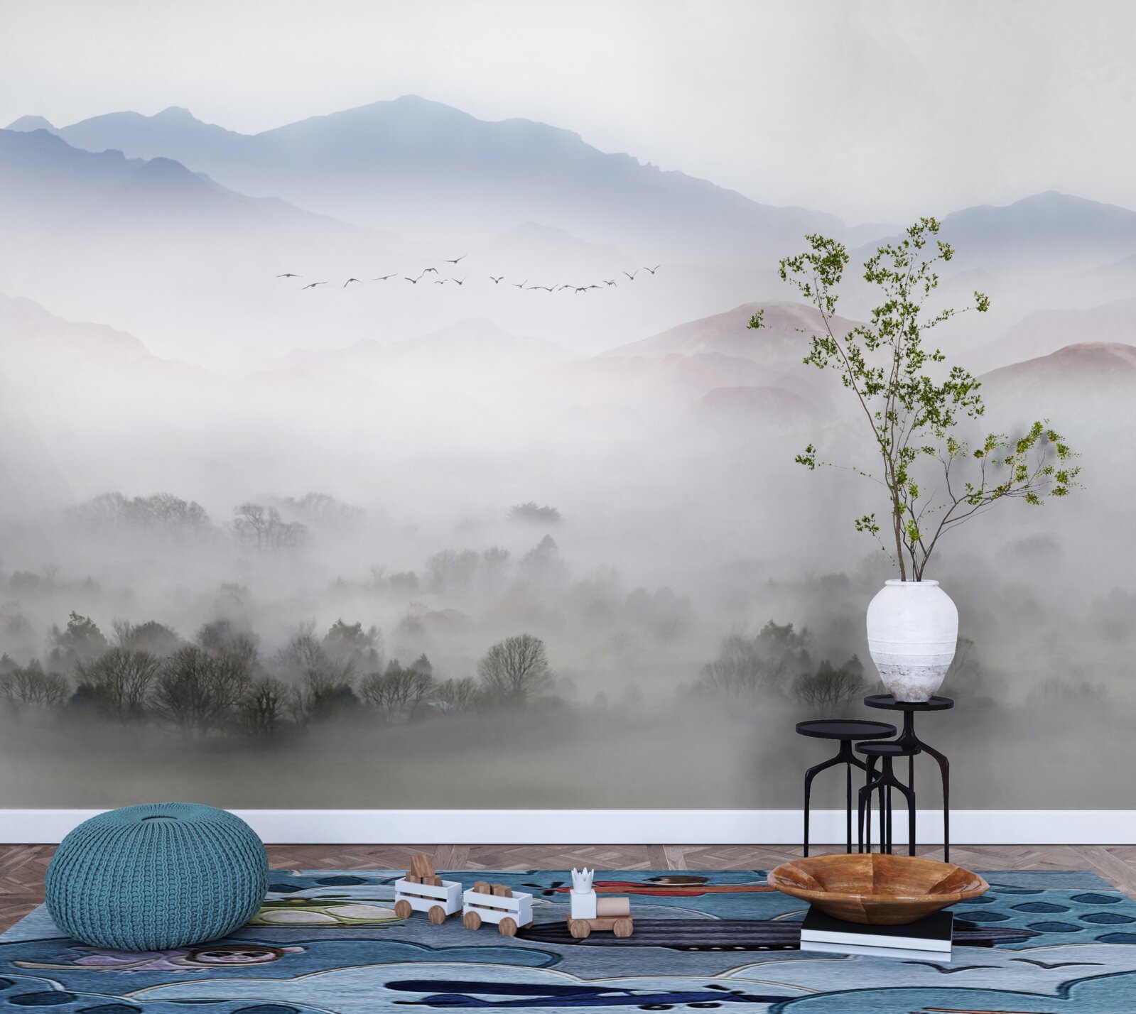 Фотошпалери густий прохолодний туман огортає гірські вершини