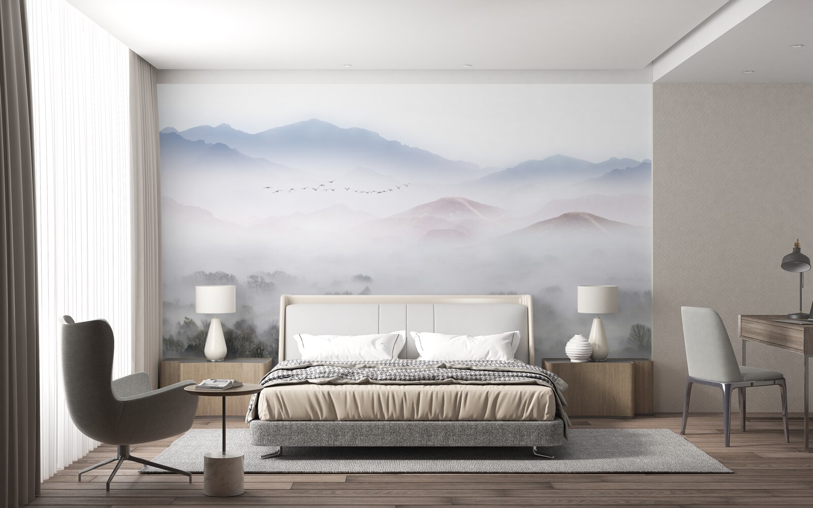 Фотошпалери густий прохолодний туман огортає гірські вершини