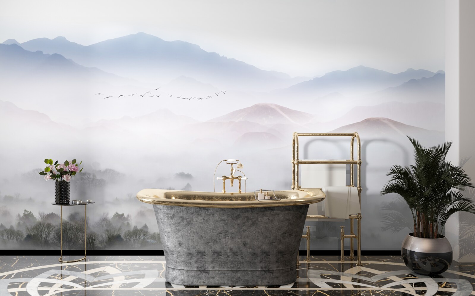 Фотошпалери густий прохолодний туман огортає гірські вершини