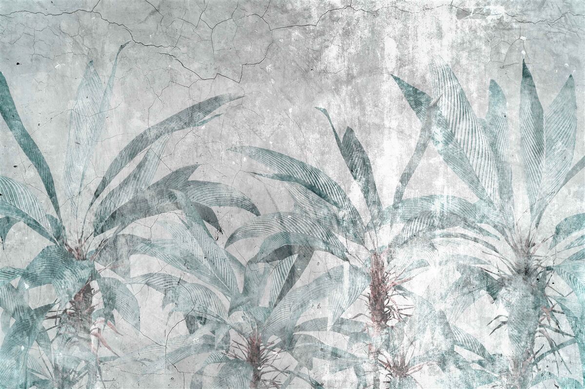 Фотошпалери пальми в оточенні зелені під краплями дощу