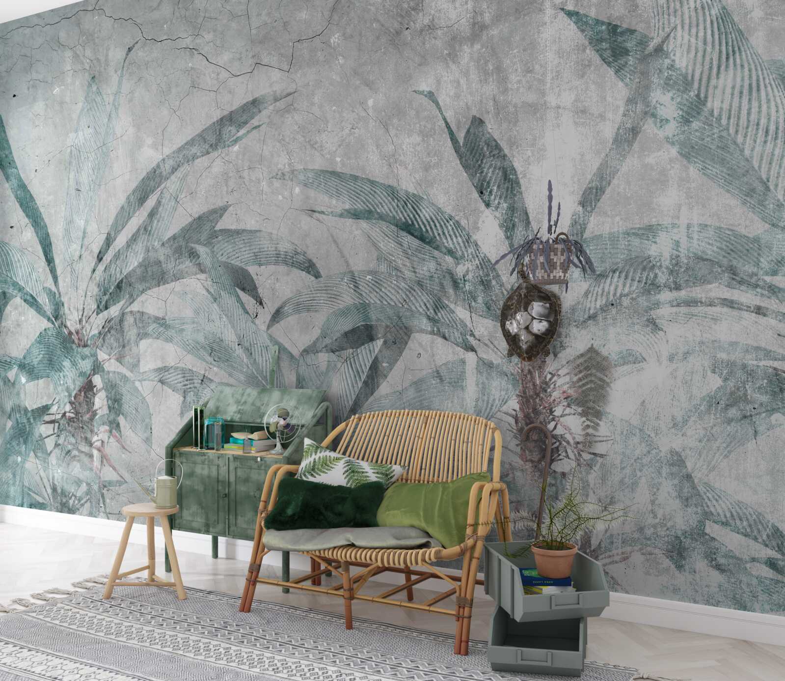 Фотошпалери пальми в оточенні зелені під краплями дощу