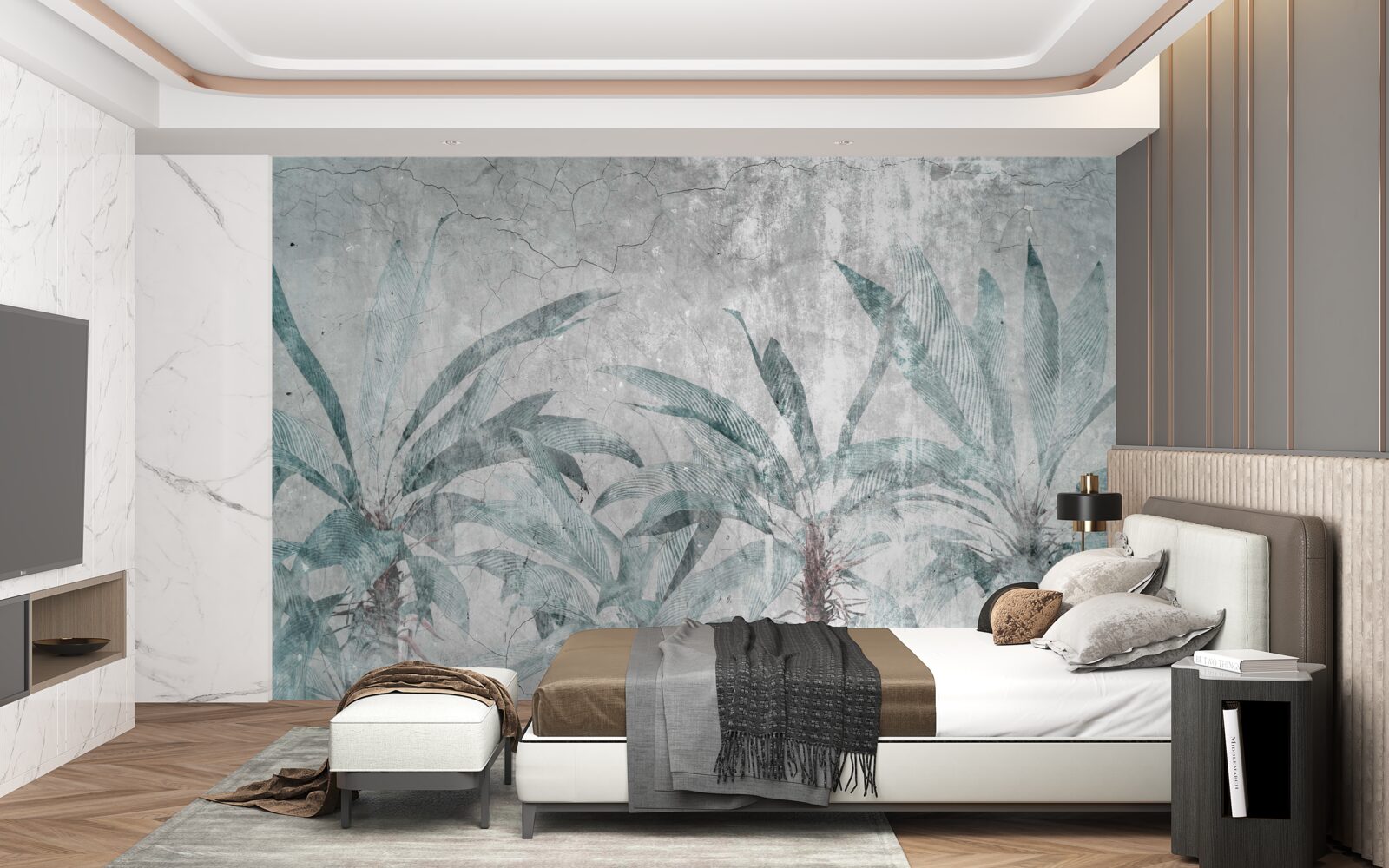 Фотошпалери пальми в оточенні зелені під краплями дощу